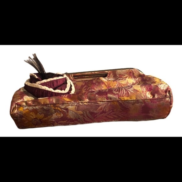 VTG Clutch Tapestry Handbag Burgundy Floral Elegant Date Night Wedding - Picture 6 of 7